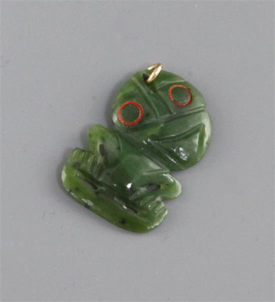 A Maori nephrite jade tiki pendant, 1.6ins